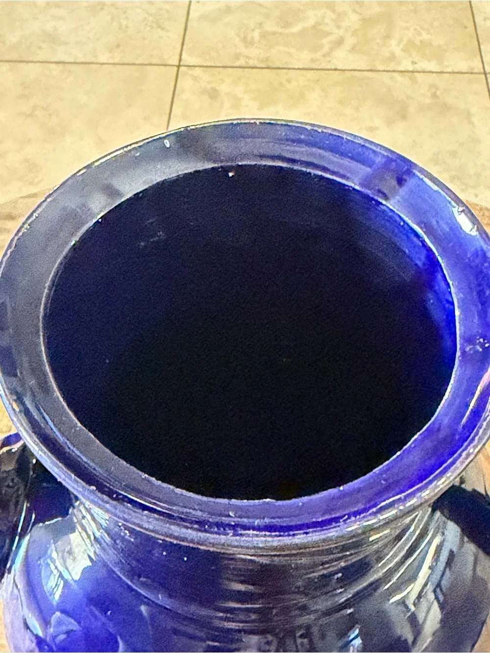 Italian Cobalt Blue Ceramic Teapot Kettle, Raised Grape Fruit Floral Pottery